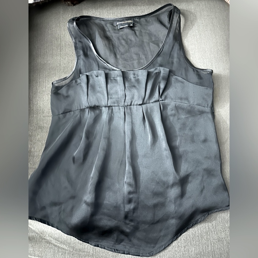 BCBGMAXAZRIA Black Ruffle Sheer Top Blouse Shirt Women’s XS Extra Small